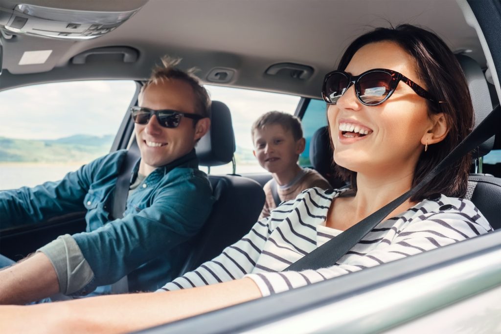 happy family ride in car