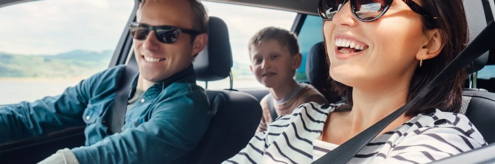 happy family ride in car