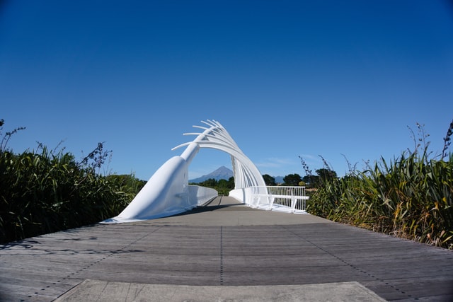 te rewa rewa bridge with mt taranaki in background