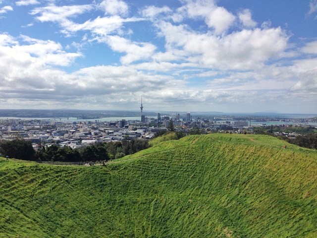 aerial view of auckland city from mt eden volcano