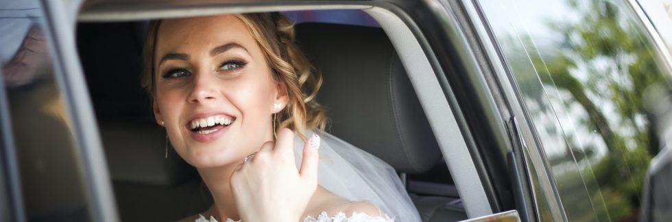 bride in car