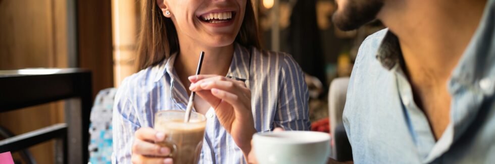 smiling couple in cafe
